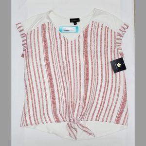 FORTUNE + IVYClarese Tie Front Mixed Material Top